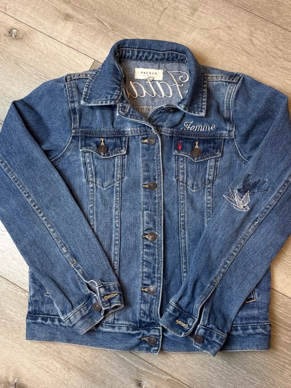 PacSun Denim Jacket with Embroidered Snake, 'Fatale' Script & Patch Accents - Picture 2 of 7